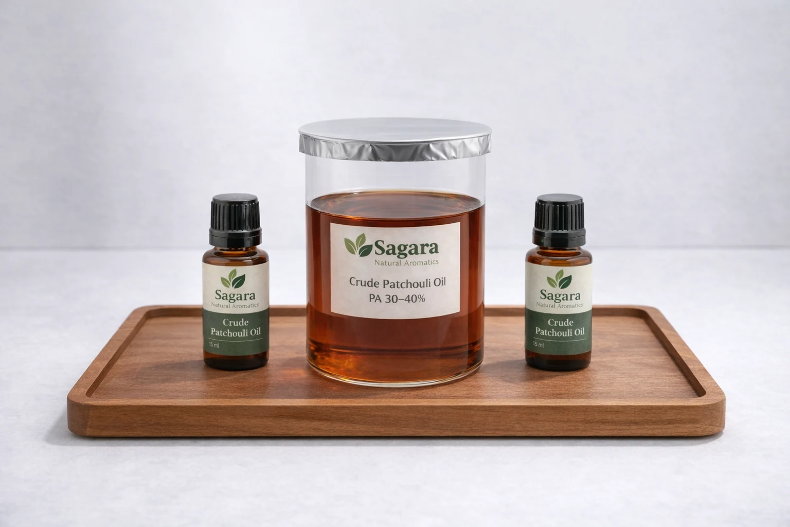 Crude Patchouli Oil Aceh Indonesia by Sagara Natural Aromatics – bulk and sample bottles for essential oil export and B2B supply